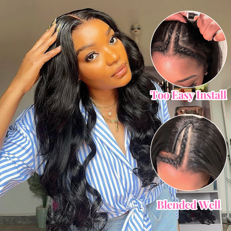 New Drawstring V Part Body Wave Wig No Leave Out And No Sew In Human Hair Wigs - sterlyhair