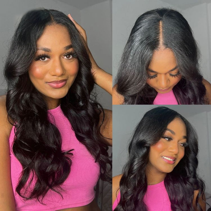 New Drawstring V Part Body Wave Wig No Leave Out And No Sew In Human Hair Wigs