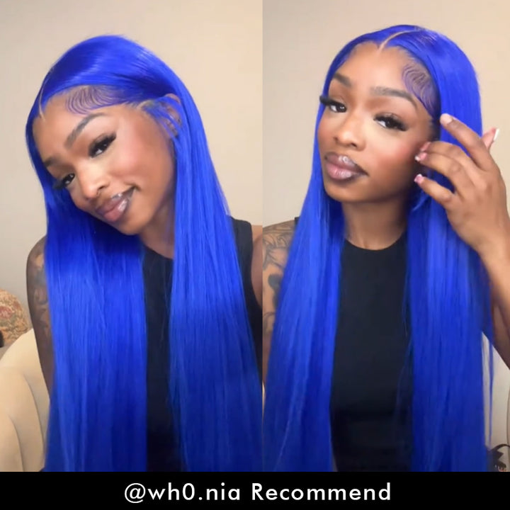 Sterly Royal Blue 13x6 Full Frontal Lace Body Wave Human Hair Wigs Pre Colored Blue Wigs - sterlyhair