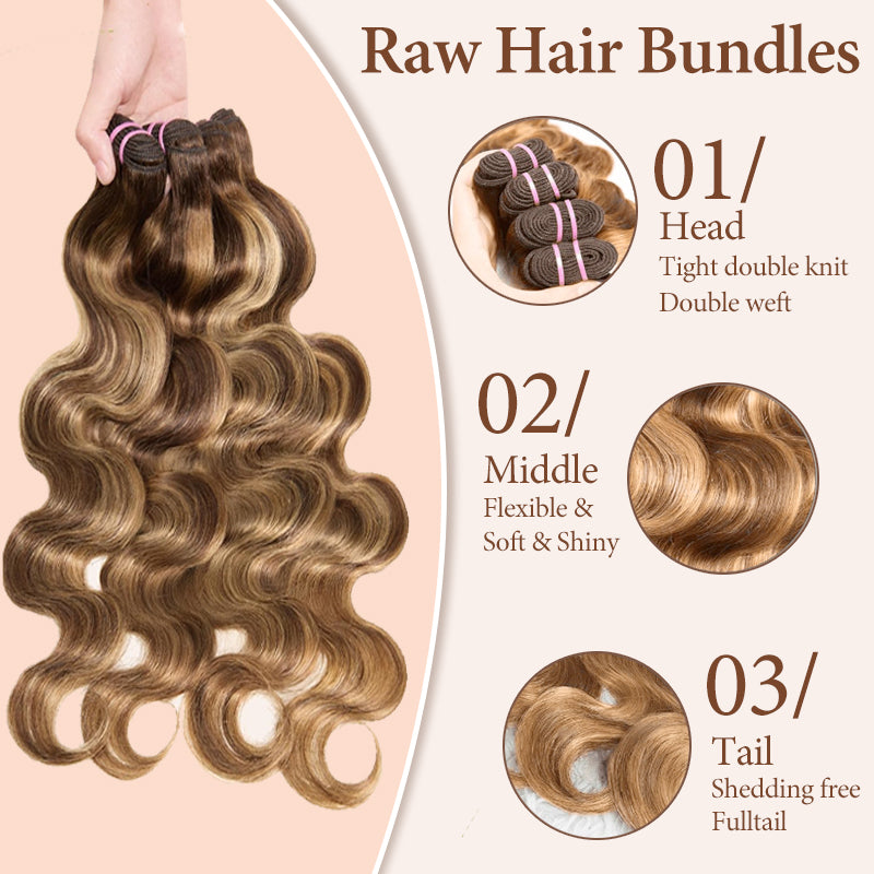 #4/27 Raw Body Wave Bundles High Quality 100% Human Hair Cuticle Aligned