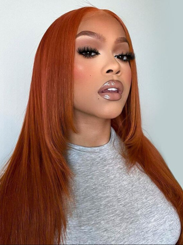 Double Drawn Ginger Layered 13×6 Straight Human Hair Wig - sterlyhair
