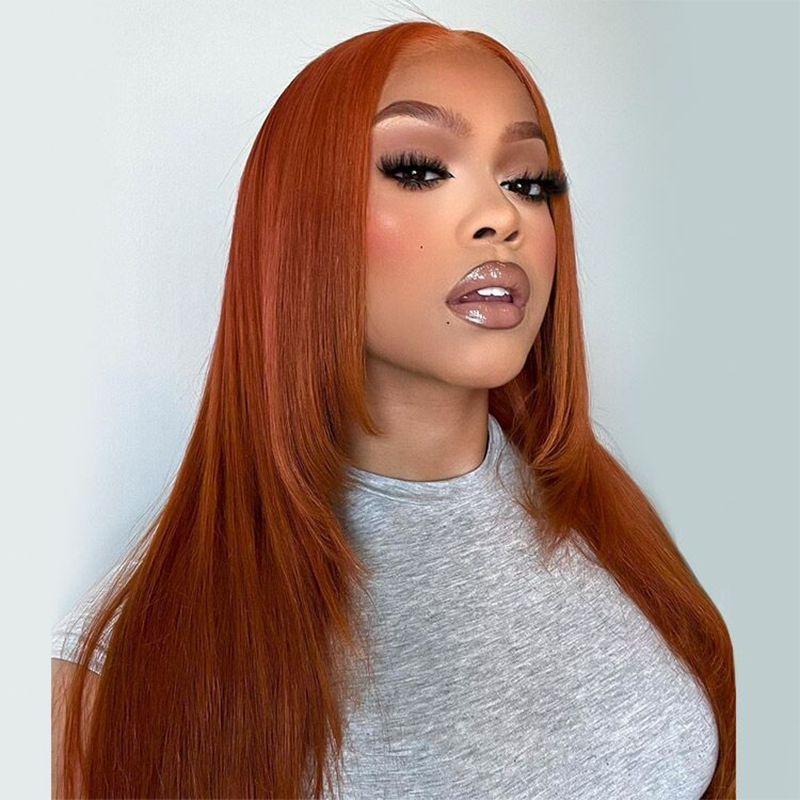 Double Drawn Ginger Layered 13×6 Straight Human Hair Wig - sterlyhair