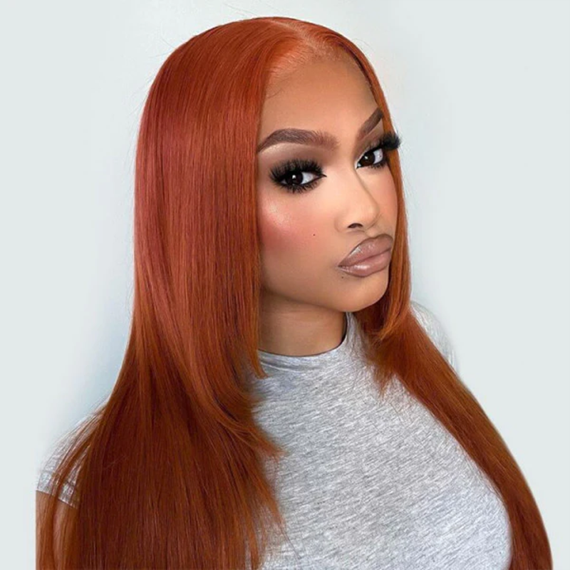 Double Drawn Ginger Layered 13×6 Straight Human Hair Wig - sterlyhair