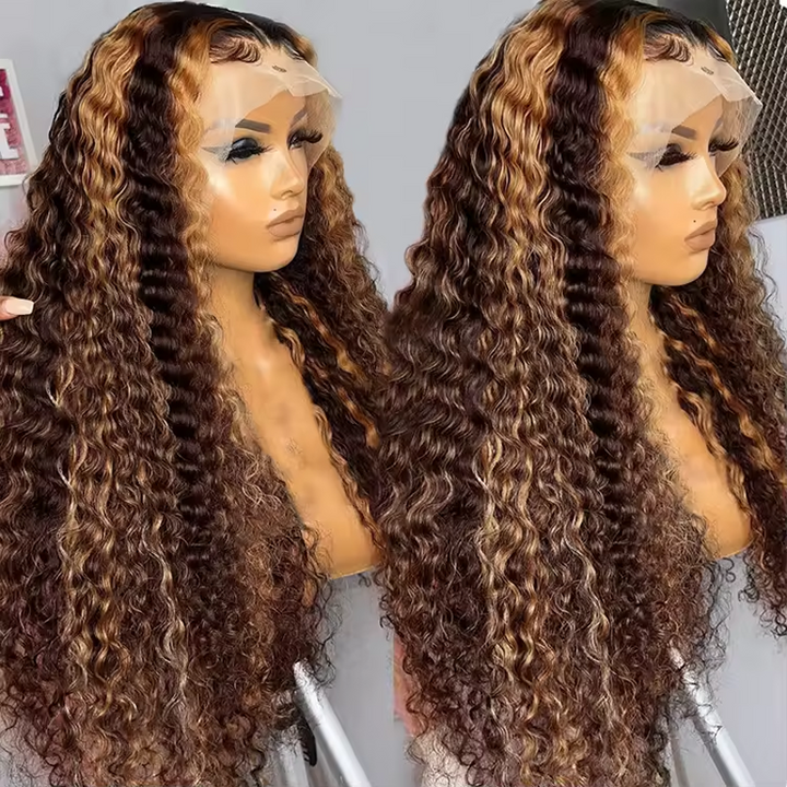 Highlight Deep Wave Wig Premium Super Double Drawn 13×6 Lace Human Hair Wig 250% Density - sterlyhair