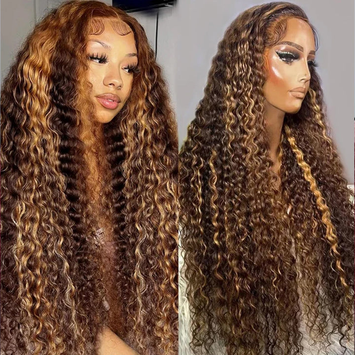 Highlight Deep Wave Wig Premium Super Double Drawn 13×6 Lace Human Hair Wig 250% Density - sterlyhair