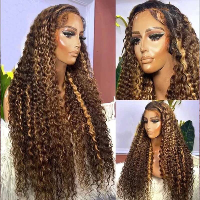 Highlight Deep Wave Wig Premium Super Double Drawn 13×6 Lace Human Hair Wig 250% Density - sterlyhair