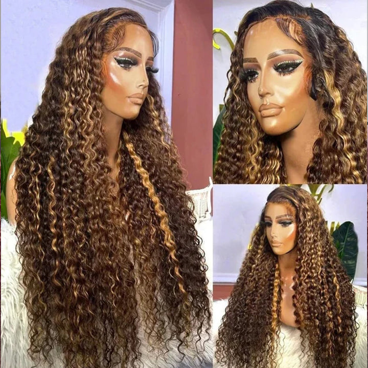 Highlight Deep Wave Wig Premium Super Double Drawn 13×6 Lace Human Hair Wig 250% Density - sterlyhair