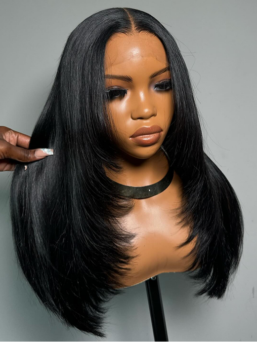 Jet Black Raw Hair Super Double Drawn Layered 13×6 Straight Human Hair Wigs 250% Density - sterlyhair