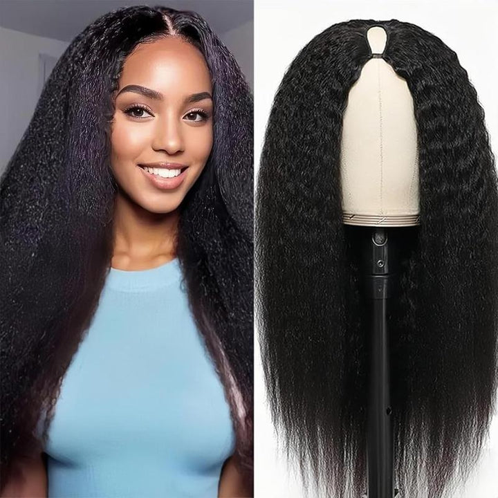 New Drawstring V Part Kinky Straight / Yaki Straight Wig No Leave Out And No Sew In Human Hair Wigs - sterlyhair