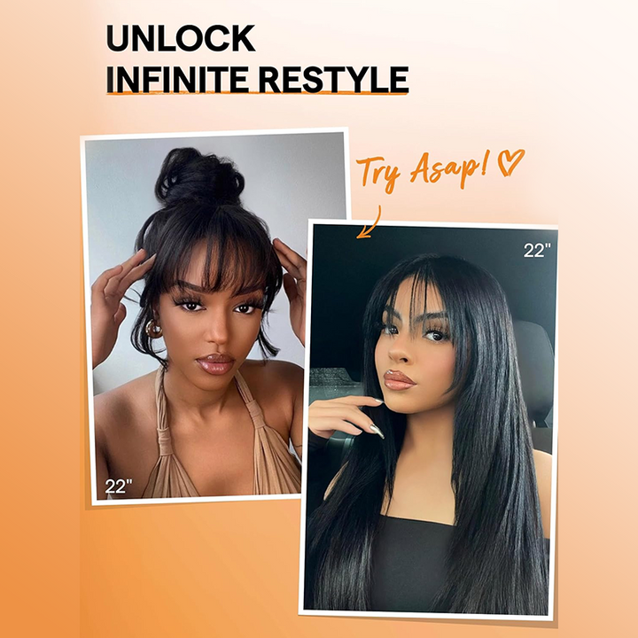 Super Double Drawn 13×6 Full Lace Layered Straight Human Hair Wig With Bangs - sterlyhair
