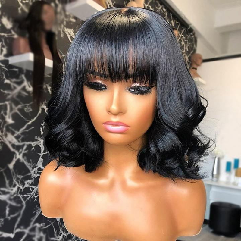 Sterly #1 Jet Black Frontal Wigs Human Hair 13×6/9×6 Loose Body Short Bob Wigs with Bangs