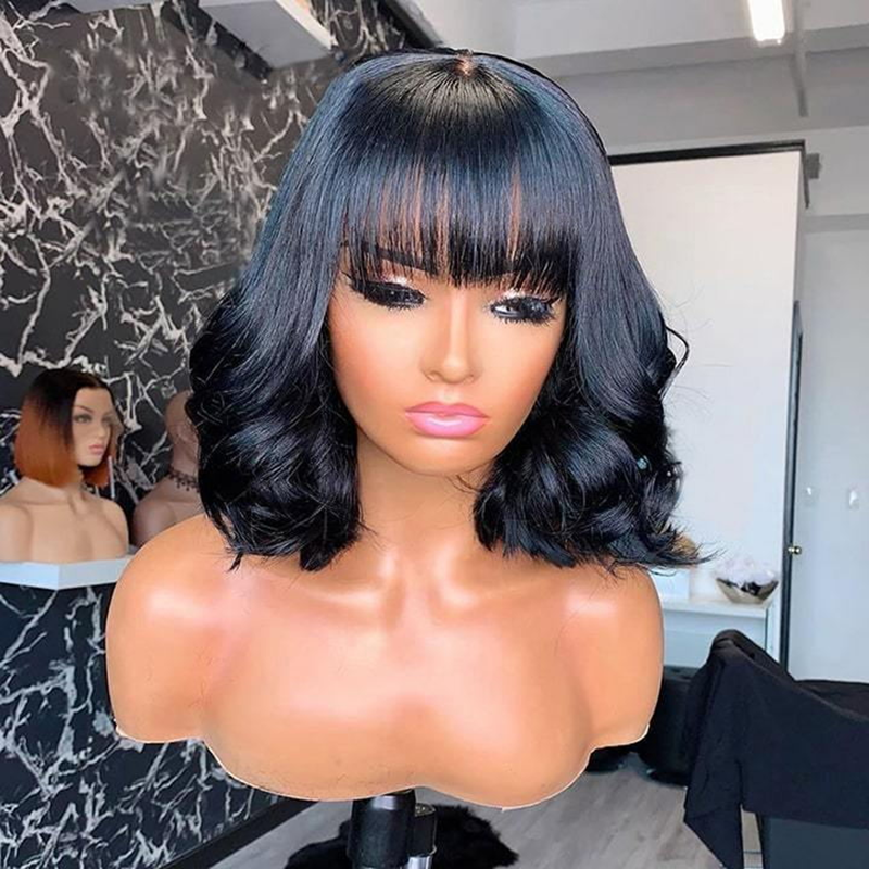 Sterly #1 Jet Black Frontal Wigs Human Hair 13×6/9×6 Loose Body Short Bob Wigs with Bangs