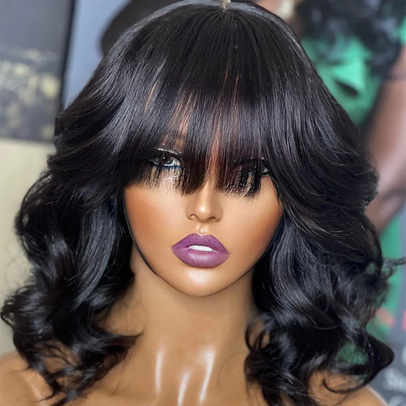 Sterly #1 Jet Black Frontal Wigs Human Hair 13×6/9×6 Loose Body Short Bob Wigs with Bangs