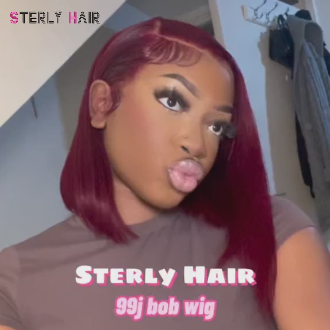 Sterly Burgundy 99J Frontal Wigs Human Hair Straight Short Bob Wigs For Women