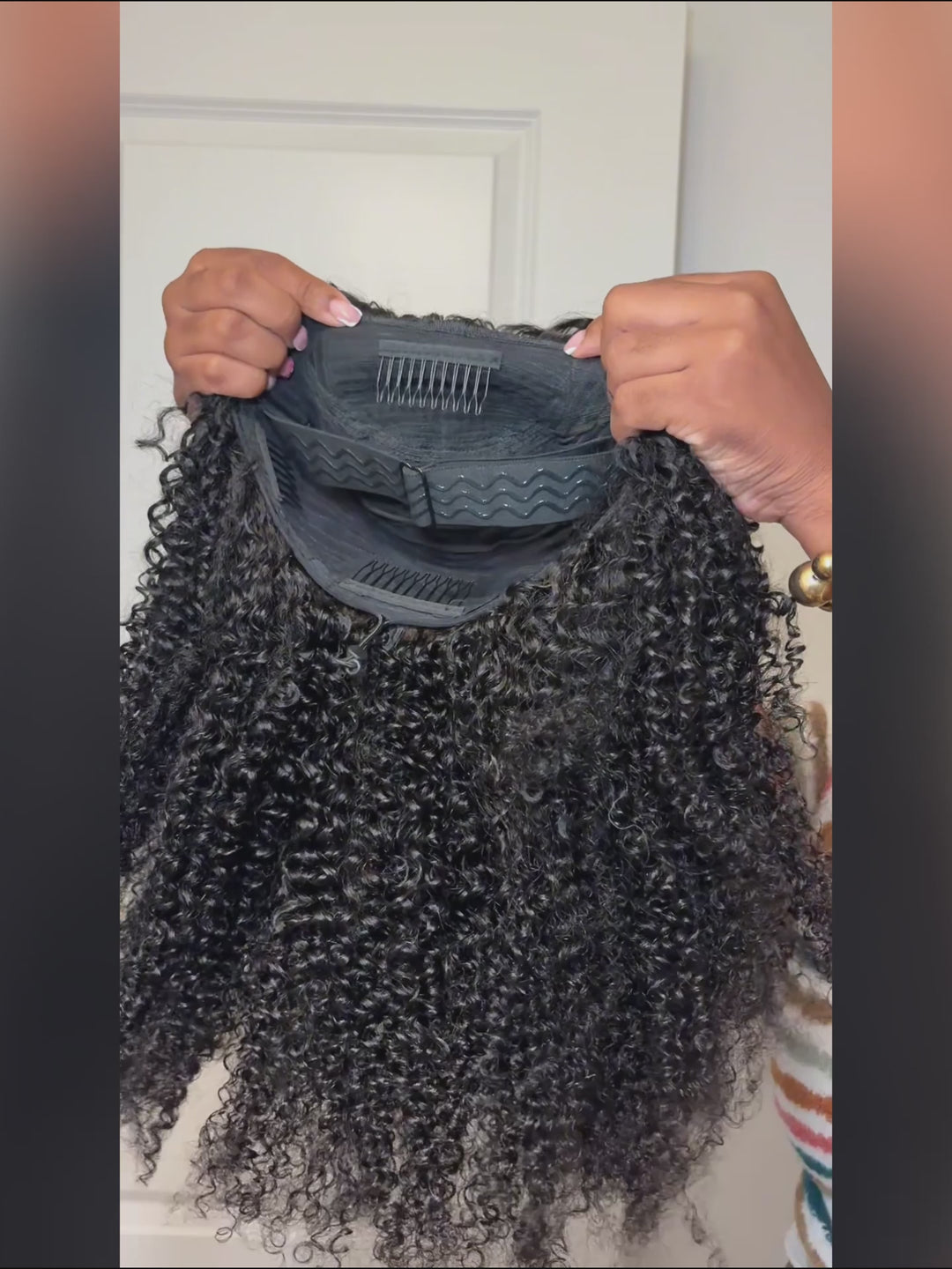 Afro Kinky Curly 3-In-1 Half Wig Glueless Flexi-Fit Drawstring Wig Beginner Friendly