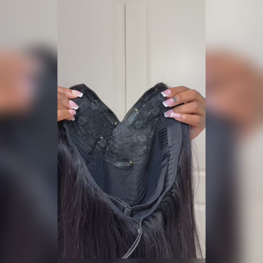 New Drawstring Straight V Part Wig No Leave Out And No Sew In Human Hair Wigs