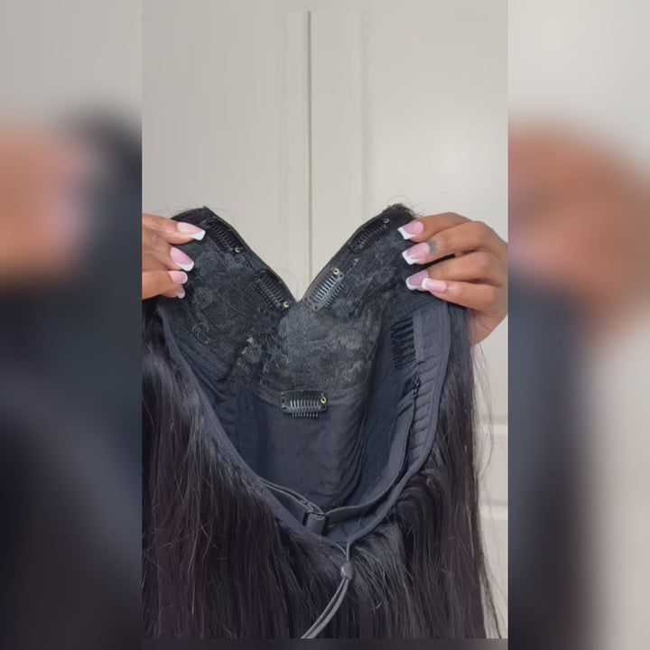 New Drawstring Straight V Part Wig No Leave Out And No Sew In Human Hair Wigs