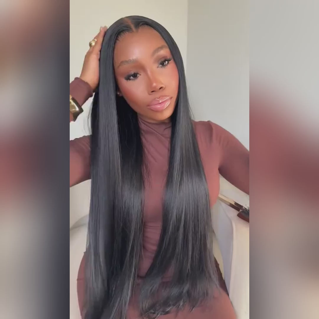 #1 Jet Black Glueless 7×6 Real HD Lace Silky Straight Hair Wig Ready To Go 100% Human Hair