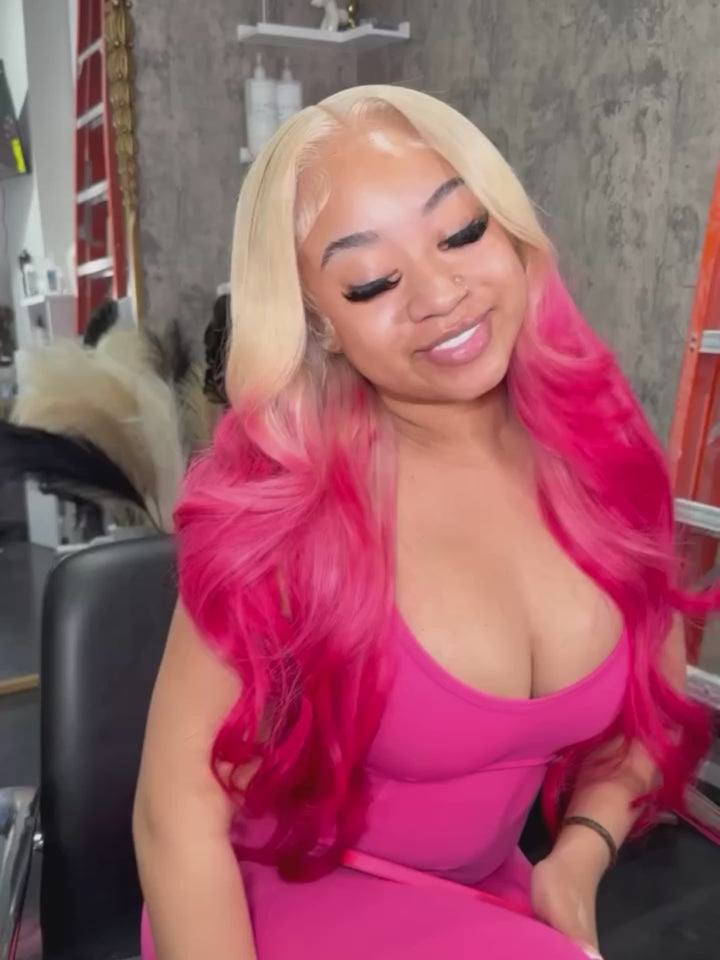 Sterly Blonde With Pink Ombre Color 13×6 Body Wave Lace Front Wig Blonde Magic