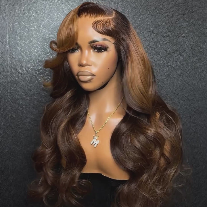 Sterly Loose Body Wave Wig Light brown and Honey Bronde Balayage Peekaboo Wig