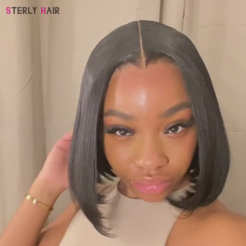 Sterly 13×6 Transparent Lace Short Straight Lace Front Bob Wigs 180% Density