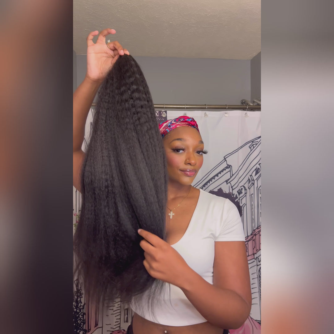 New Drawstring V Part Kinky Straight / Yaki Straight Wig No Leave Out And No Sew In Human Hair Wigs