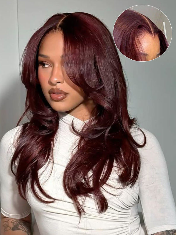 Raw Hair Layered Cut Wine Burgundy Loose Body Wave Wig Human Hair Wigs Sterly Hair - sterlyhair