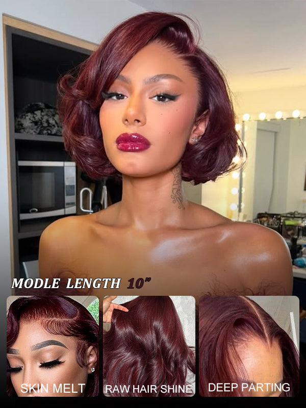 Raw Hair Layered Cut Wine Burgundy Loose Body Wave Wig Human Hair Wigs Sterly Hair - sterlyhair