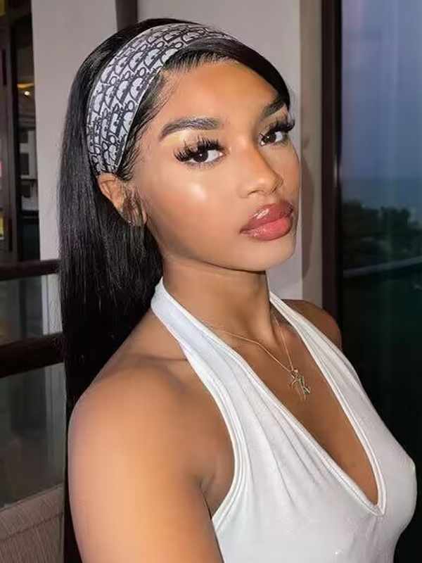 Headband Wig Straight Human Hair Wigs Sterly Headband Wig With Scarf - sterlyhair