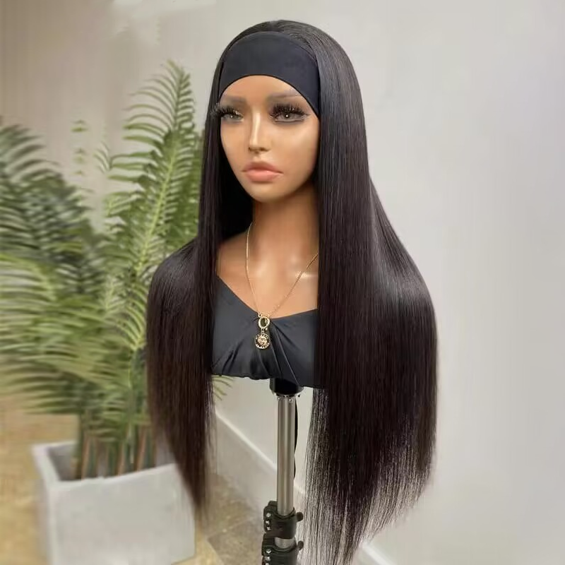 Headband Wig Straight Human Hair Wigs Sterly Headband Wig With Scarf - sterlyhair