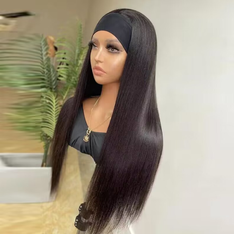 Headband Wig Straight Human Hair Wigs Sterly Headband Wig With Scarf - sterlyhair