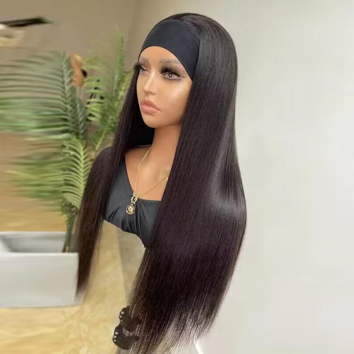 Headband Wig Straight Human Hair Wigs Sterly Headband Wig With Scarf - sterlyhair