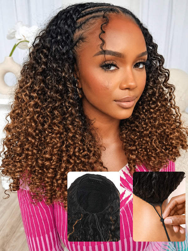 Ombre Colored Burmese Curly 3-In-1 Half Wig Glueless T1B/30 Install with Drawstring Beginner Friendly