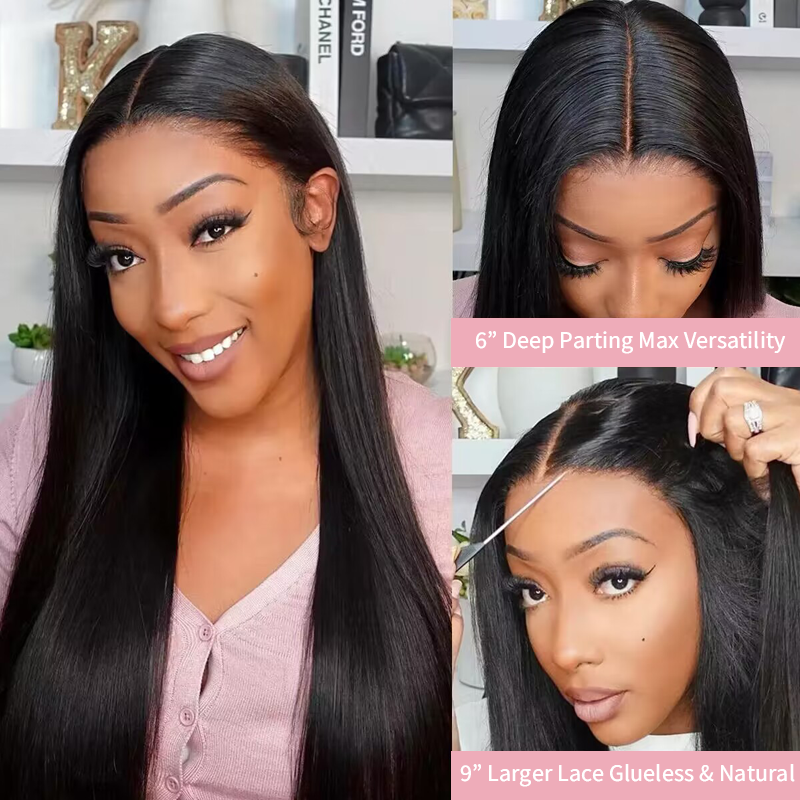 Glueless Straight Human Hair Wig 9x6 Lace Wig Pre Bleached Knots Ready to Go Wig - sterlyhair