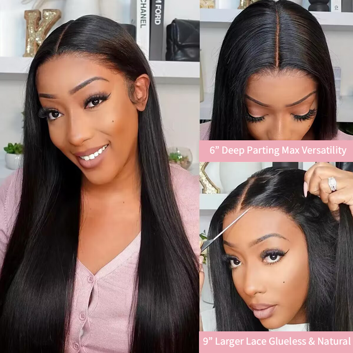 Glueless Straight Human Hair Wig 9x6 Lace Wig Pre Bleached Knots Ready to Go Wig - sterlyhair