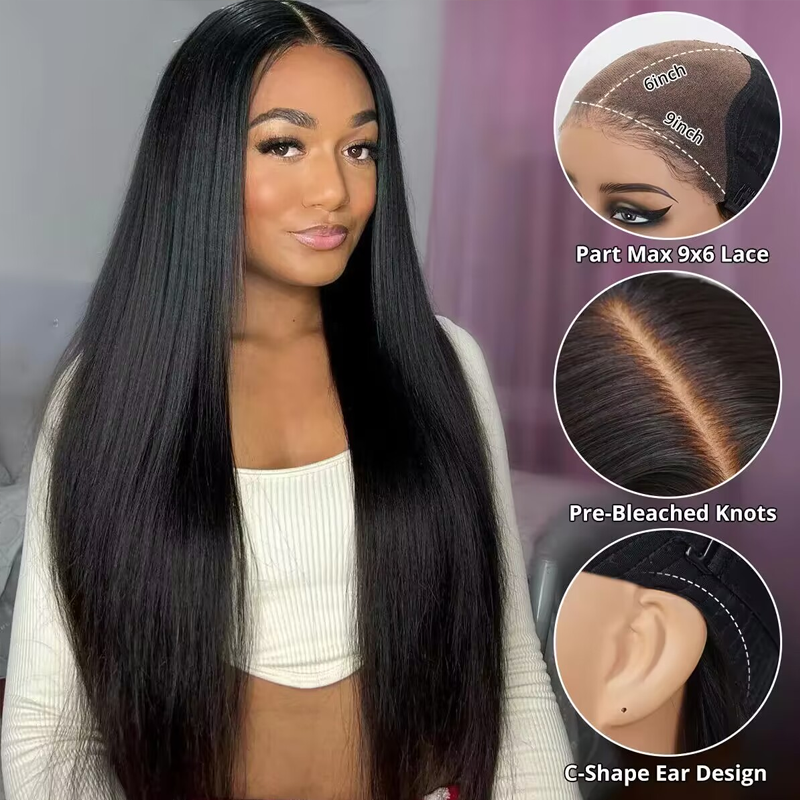 Glueless Straight Human Hair Wig 9x6 Lace Wig Pre Bleached Knots Ready to Go Wig - sterlyhair
