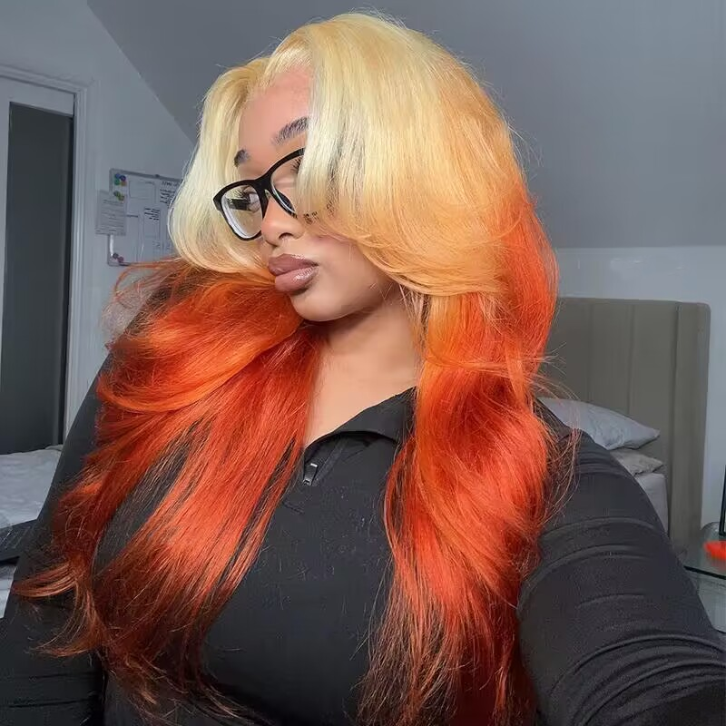 Sterly T613/350 Blonde and Ginger Orange Ombre Highlight 13x6 Lace Front Human Hair Wigs