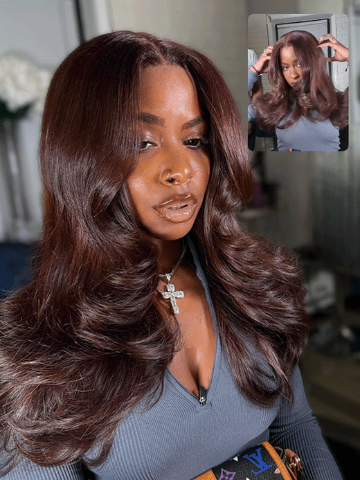 Layered Cut Trendy Warm Chocolate Loose Body Wave Wig Human Hair Wigs Sterly Hair - sterlyhair