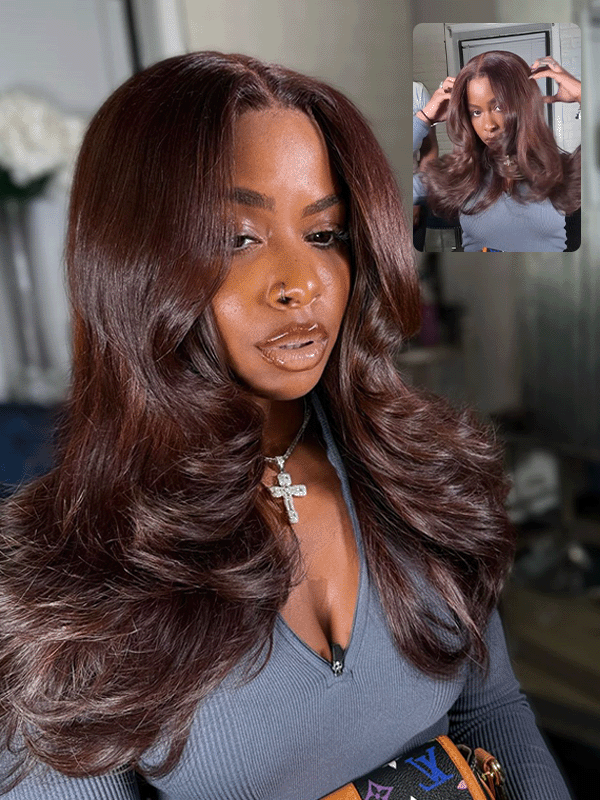 Layered Cut Trendy Warm Chocolate Loose Body Wave Wig Human Hair Wigs Sterly Hair - sterlyhair