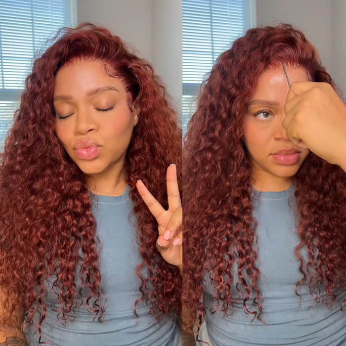 Sterly Glueless 13x6 Water Wave Wig Auburn Reddish Brown Human Hair Wig - sterlyhair