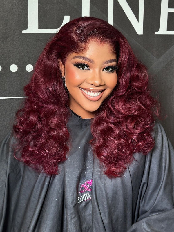 Layered Cut Wine Burgundy Loose Deep Wave Short Bob Wig Human Hair Wigs Sterly Hair