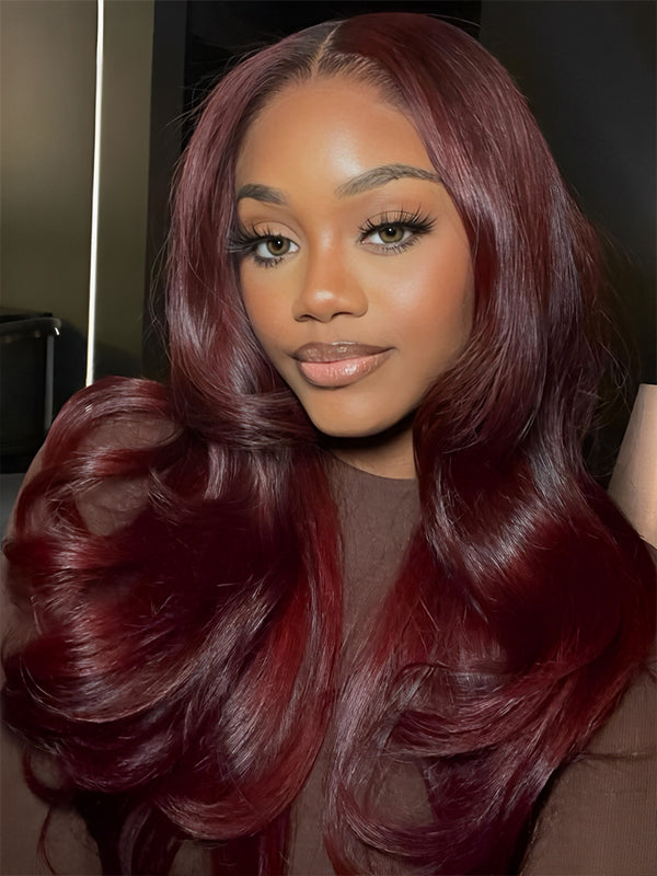 Raw Hair Layered Cut Wine Burgundy Loose Body Wave Wig Human Hair Wigs Sterly Hair - sterlyhair
