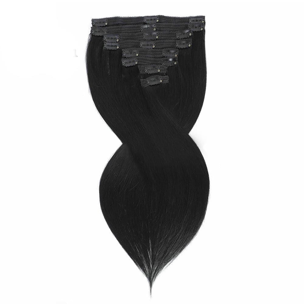 Sterly #1 Jet Black Straight Clip-in Human Hair 8 Pices With 18 Clips 120g