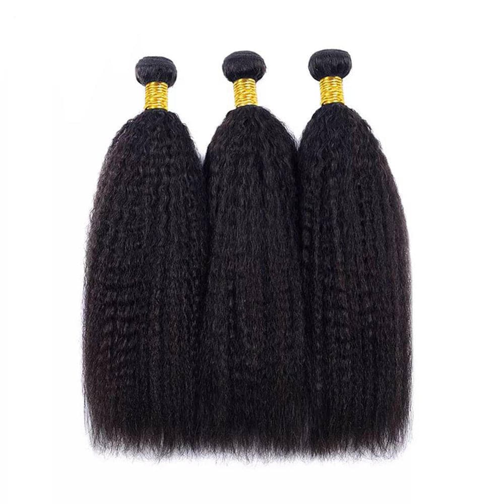 Sterly Yaki  Straight Hair 3 Bundles with 13×4 Lace Frontal Human Hair Natural Color