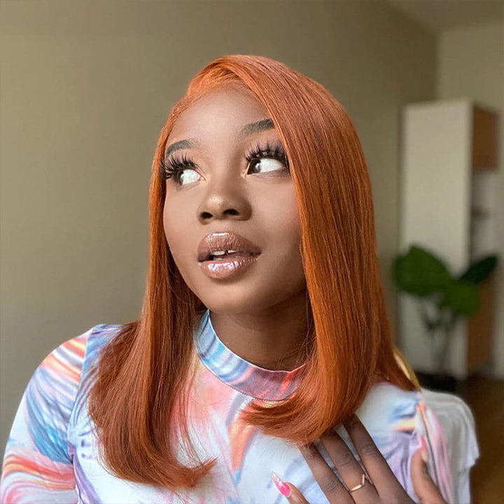 Sterly Straight Colored Short Bob Wig Orange Ginger Human Hair Wigs For Black Women - sterlyhair