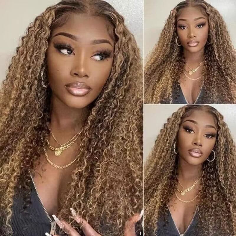 Sterly 13x6 HD Transparent Lace Front Closure Colored Human Hair Wigs Highlight Curly Frontal Wigs