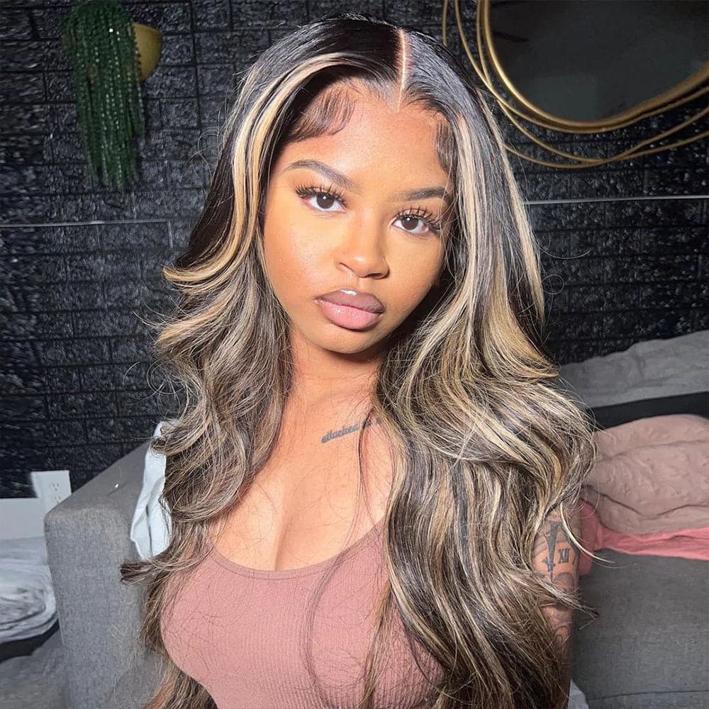Sterly Balayage Highlight Wig Transparent Lace Frontal Wigs Honey Blonde Brown Wigs
