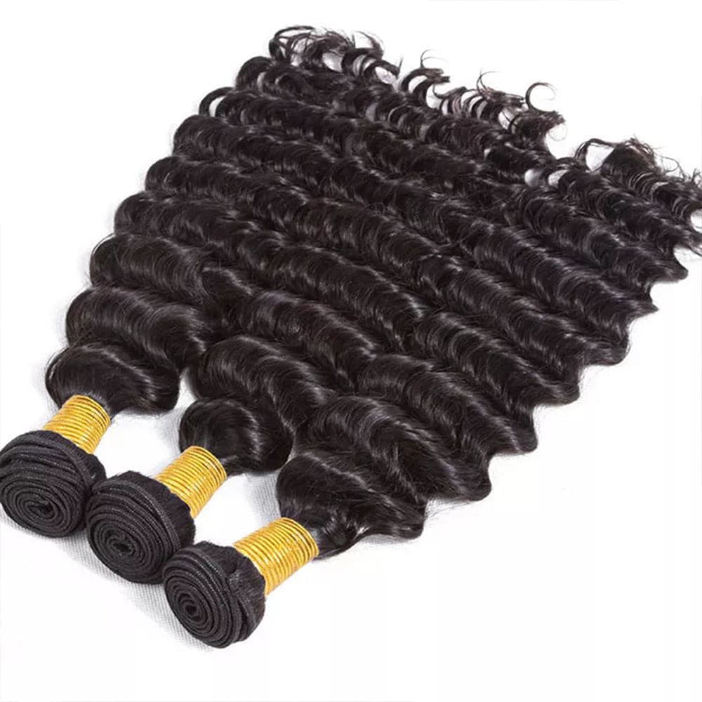 Sterly Undetectable HD Lace Closure 4x4 with 3 Bundles Deep Wave With Baby Hair