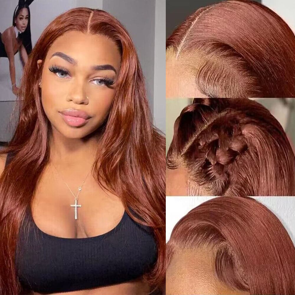 Sterly Reddish Brown Straight Human Hair Wigs 13x4/13x6 Lace Frontal Red Brown Wig