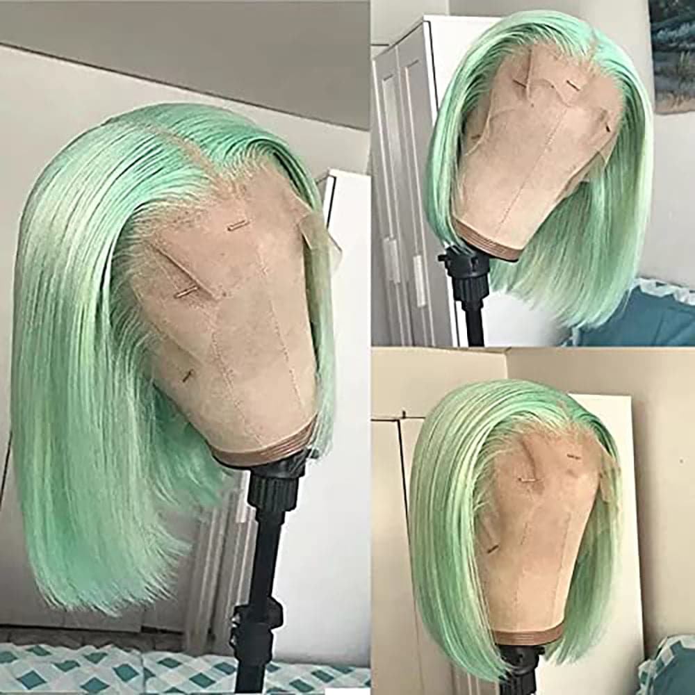 Sterly Mint Green Bob Wig Colored Straight 13x4 Frontal Human Hair Lace Wigs